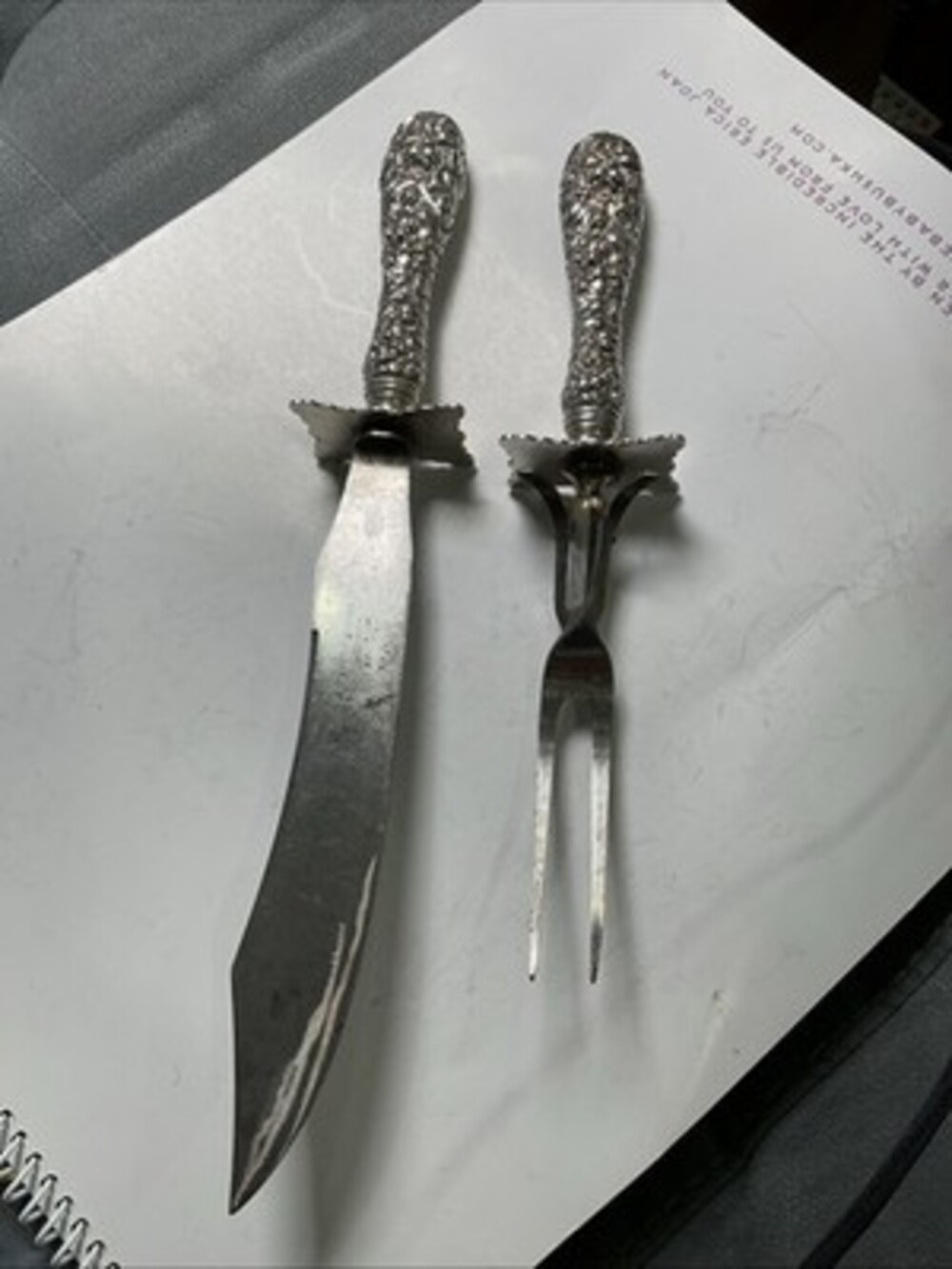 Stieff Rose Sterling Silver Meat Carving Knife and Fork Set